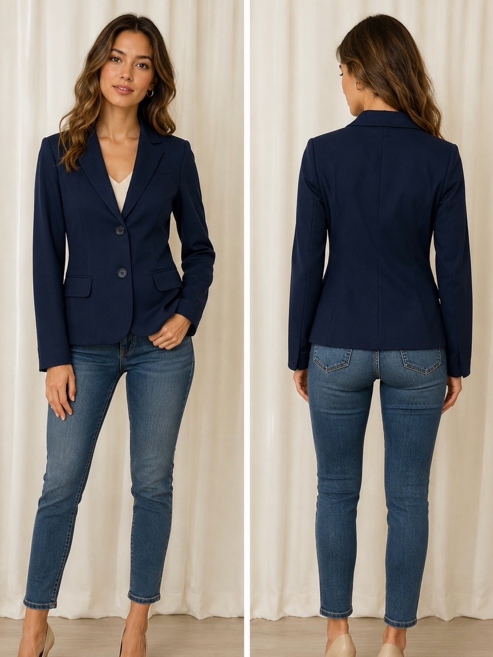 CP by Claudia Paez Navy Blue Button-Up Blazer Size Small